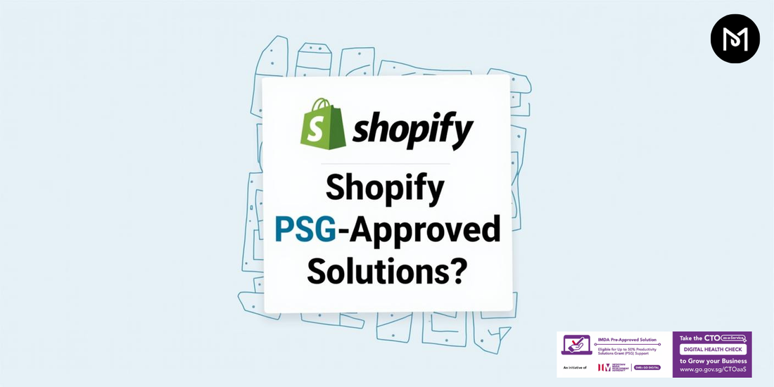 Shopify PSG-Approved Solutions text with the Shopify logo and abstract shopping bag icons in the background.